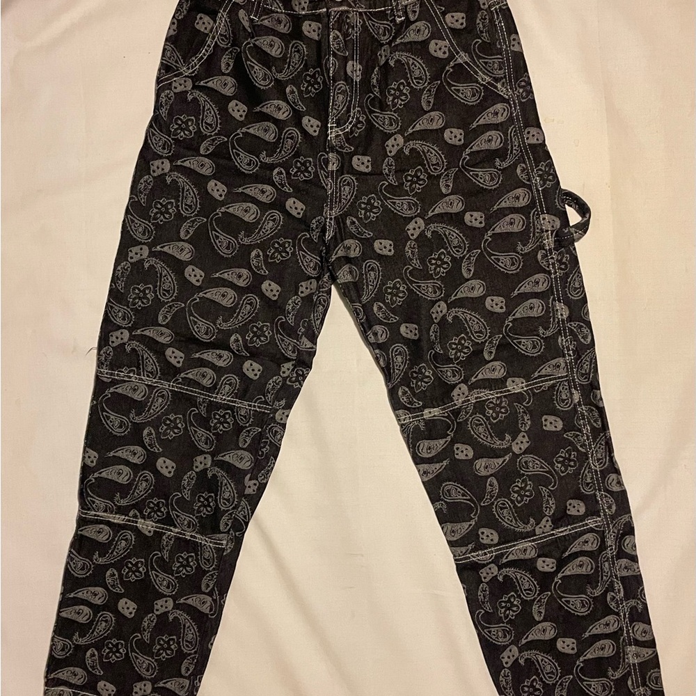 Men's Black Paisley Print Pants - Picture 1 of 3